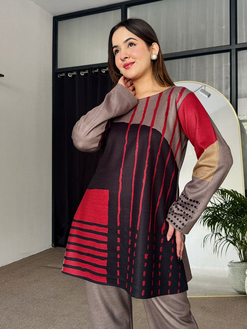 Smoky Scarlet Woollen Co Ord Set